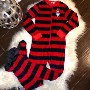 Dr. Seuss red/navy blue striped union onsie sz  small